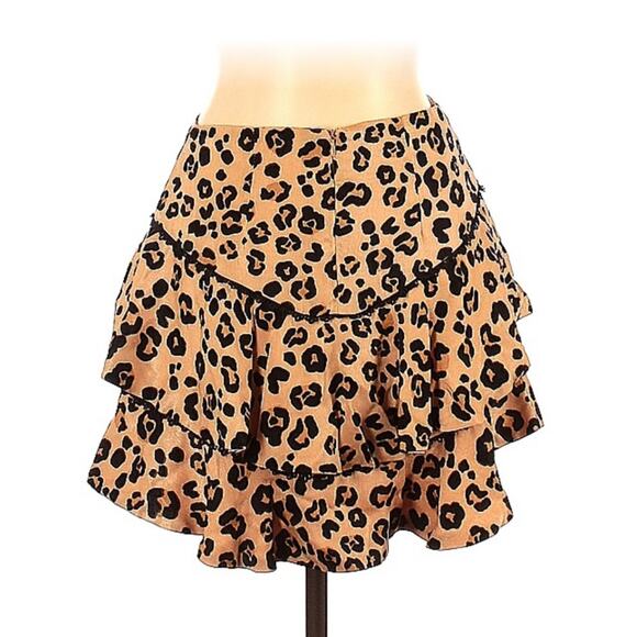 Olivaceous leopard print tiered ruffle skirt, size L - Picture 2 of 8